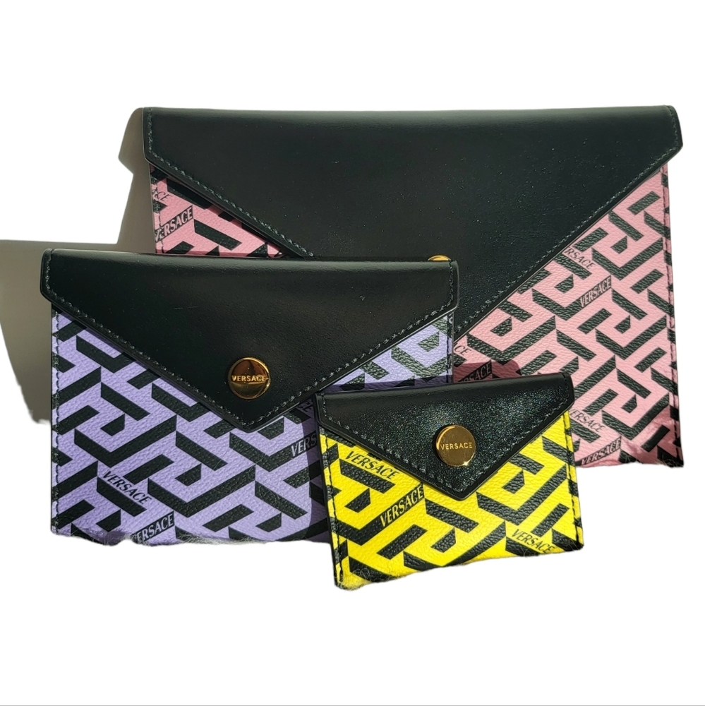 Versace 3-Piece Greca Signature Printed Coated Canvas Pouch Set